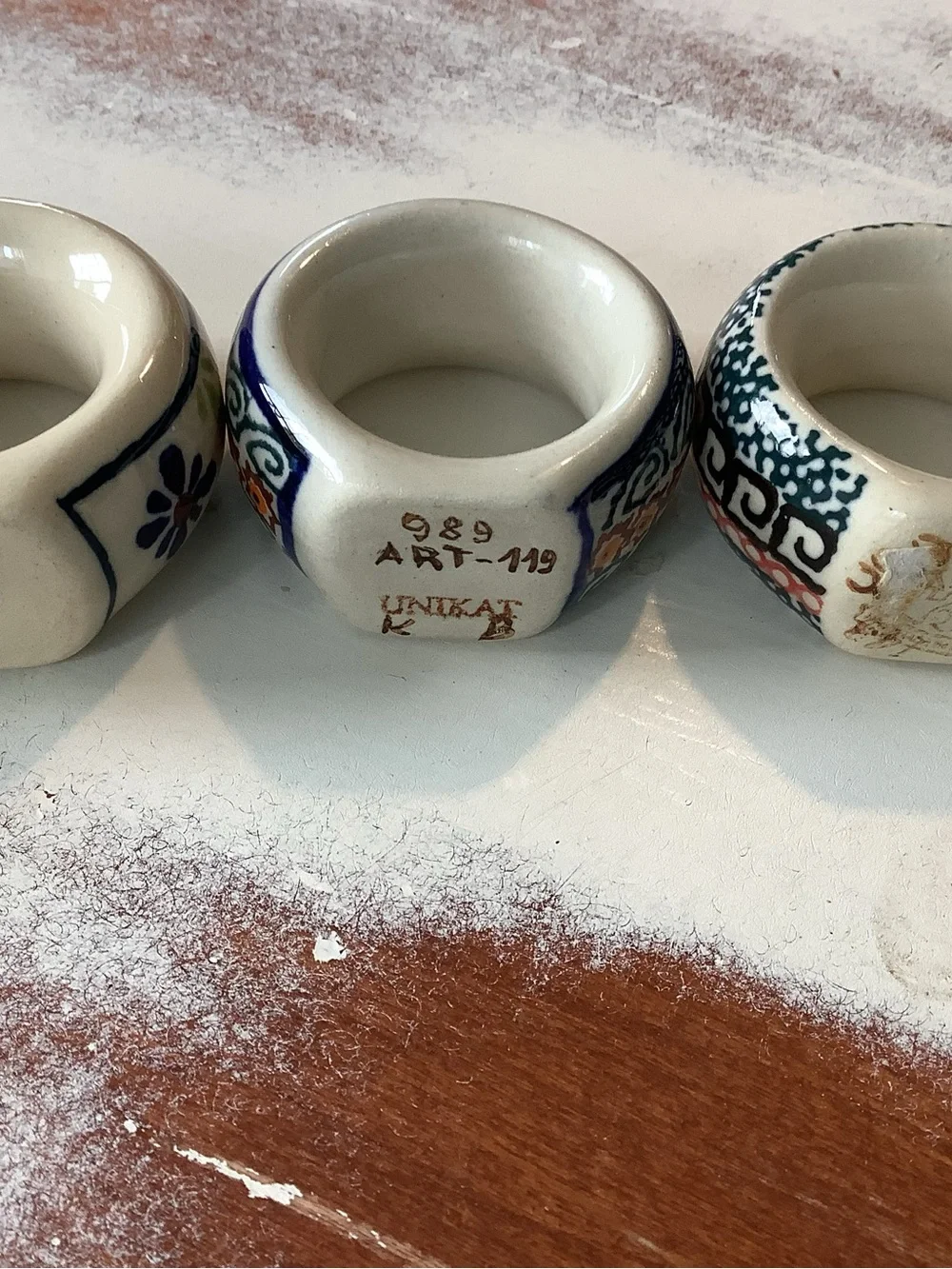 Lot Of 5 Five Polish Pottery Napkin Rings UNIKAT